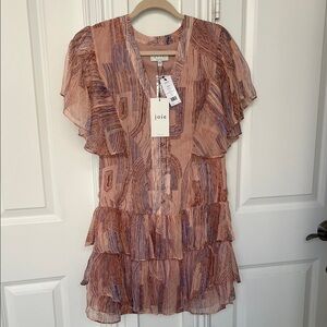 NWT Joie Peach and Purple Ruffle Mini Dress